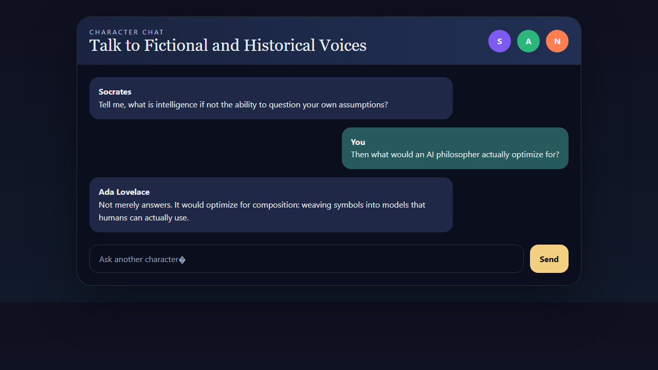 A reconstructed screenshot representing the Character Chat interface.
